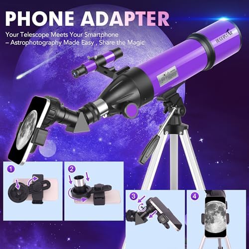 Telescope, Telescope for Adults & Kids & Astronomy Beginners, 80mm Aperture 600mm Portable Refractor Telescopes FMC Optics with AZ Mount Tripod, Phone Adapter, Moon Filter and Carrying Bag - Image 5