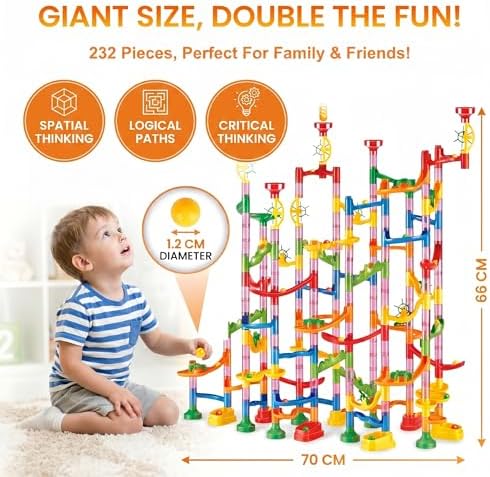 232 PCS Marble Run, STEM Building Toys with 45 Colourful Plastic Marbles - Image 7