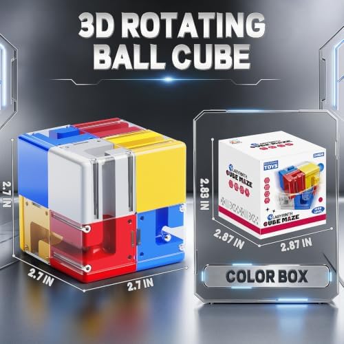 3D Maze Cube Ball Puzzle Brain Teaser for Adults & Kids, Educational Learning Toys Logical Thinking, Family Board Games Tabletop, Durable Puzzle Cube (White&Blue&Red&Yelllow-C, 2.8x2.8x2.8) - Image 2
