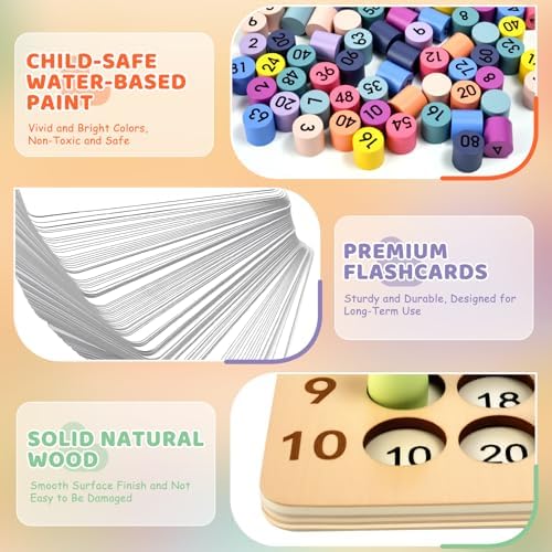 BUZIFU Wooden Montessori Multiplication Board Game: Math Educational Toys Multiplication Table Board Game Montessori Math Manipulatives Toys Toddlers Kids Multiplication Chart Game for Early Education - Image 2