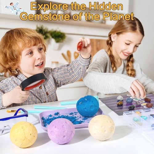 QLKUNLA Gemstones Dig Kit, Excavate 24 Real Gems in Solar System STEM Educational Space Toys for Boys & Girls Archaeology Geology Science Project Gift - Image 6