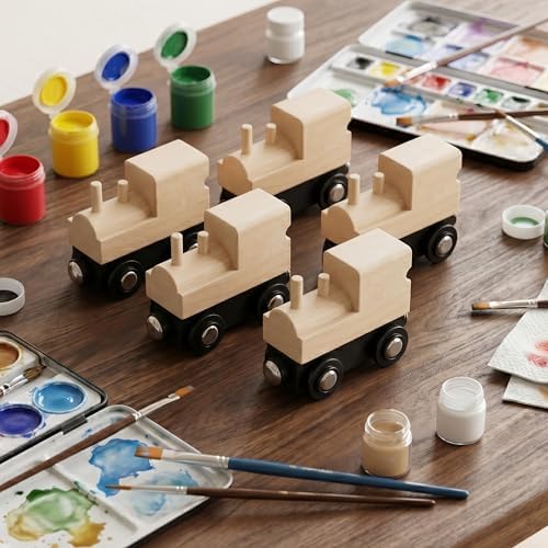 12 Pcs Unpainted Wooden Train And Stickers - Craft Kit – Magnetic Engines with 12 Sticker Sheets – Compatible with All Major Wooden Railway Brands – Art Project for Kids & Birthday Party Favors - Image 7
