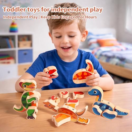 INIFEIDALA Magnetic Wooden Dinosaur Building Blocks, Ages 3-6 - Image 3