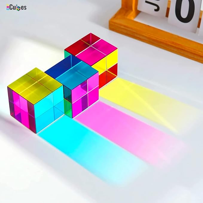 CMY Cubes Original (50mm) - Cyan, Magenta & Yellow Cube - Optical Color Cube - Teaches Subtractive Color Mixing for Ages 15+, Educational, Scientific, Physics & Kinetic Art Desk Object, STEAM