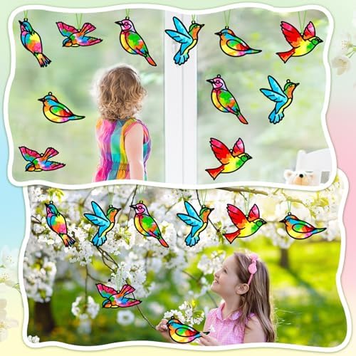 Qyeahkj 36 Set Spring Bird Suncatchers Crafts for Kids DIY Bird Window Tissue Paper Craft Kit Animal Hanging Decor for Summer School Home Activity Art Project Birthday Party Favor Gift - Image 6