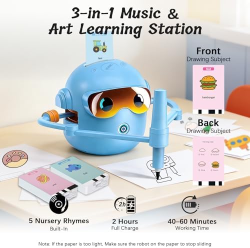 Drawing Robot for Kids with Voice Read & Music Educational Drawing Machine, Montessori Painting Learning Toy for Age 3-12, 4 Paintbrushes/100 Cards/12 Colorful Pens, Gift for Boys & Girls - Image 2