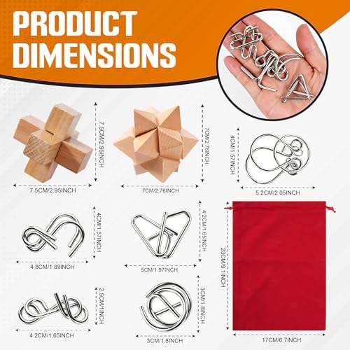 30pcs Metal & Wooden Brain Teaser Puzzles Set, 3D Brain Teasers Wire Puzzles for Adults Teens Kids, Educational IQ Unlock Interlock Puzzle, Entertaining & Thoughtful Gift Set - Image 3