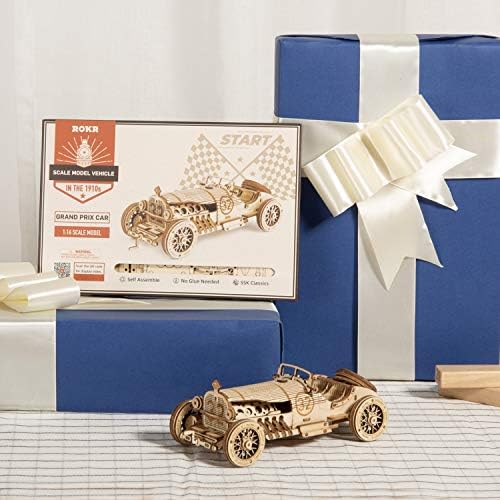 ROKR Model Car Kits Wooden 3D Puzzles Model Kits for Adults Educational Brain Teaser Assembly Model, Desk Decor/DIY Hobbies/Gifts (Grand Prix Car) - Image 3