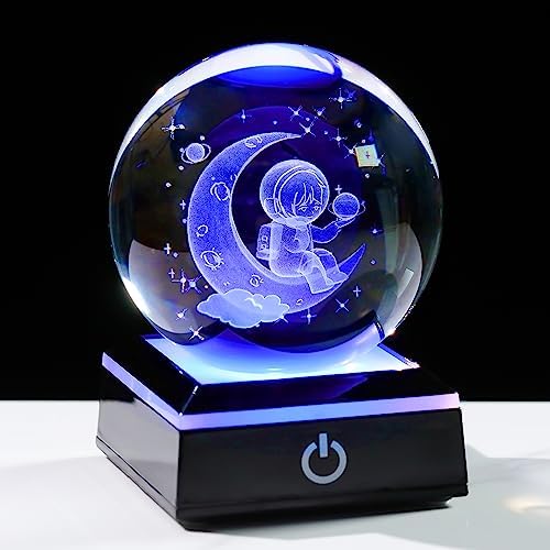 3d Astronaut Moon Crystal Ball Planets Space Decor Astronomy Science Gift by QianweiCrystal