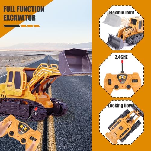 Jiakora Remote Control Front Loader - Metal Shovel, LED Working Lights, Music & 2 Rechargeable Batteries, Construction Toys for Boys Age 4 5 6 7 8 Birthday Gift - Image 3