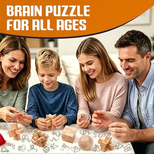 30pcs Metal & Wooden Brain Teaser Puzzles Set, 3D Brain Teasers Wire Puzzles for Adults Teens Kids, Educational IQ Unlock Interlock Puzzle, Entertaining & Thoughtful Gift Set - Image 5