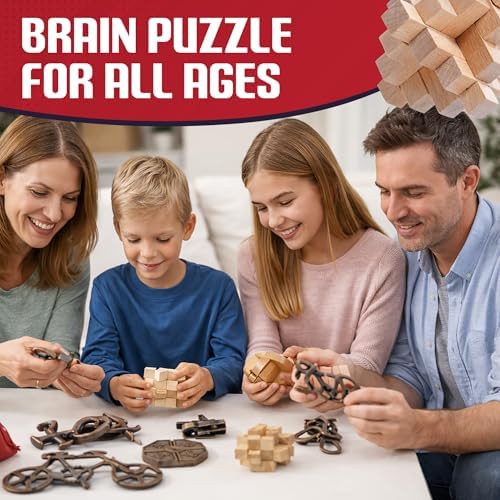 9pcs Metal & Wooden Brain Teaser Puzzles Set, 3D Brain Teasers Steel Puzzles for Adults Teens Kids, Educational IQ Unlock Interlock Puzzle Gift Set - Image 5