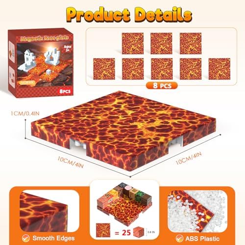 8PCS 4" x 4" Magnetic Building Block Base Plates for Kids, Strong Grip Magnetic Tiles Base Compatible with Most Popular Magnetic Blocks & Cubes, STEM Educational Toys for Boys Girls Ages 3+ (Lava) - Image 3