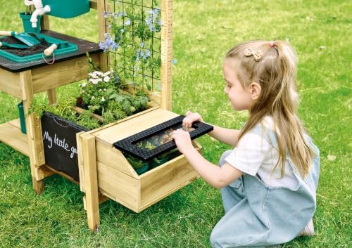 Hape Kids Wooden Potting Table and Gardening Station with Real Planting Tools, Built-in Chalkboard and Measurement Scale, STEM Nature Toy for Kids Ages 3+ - Image 4