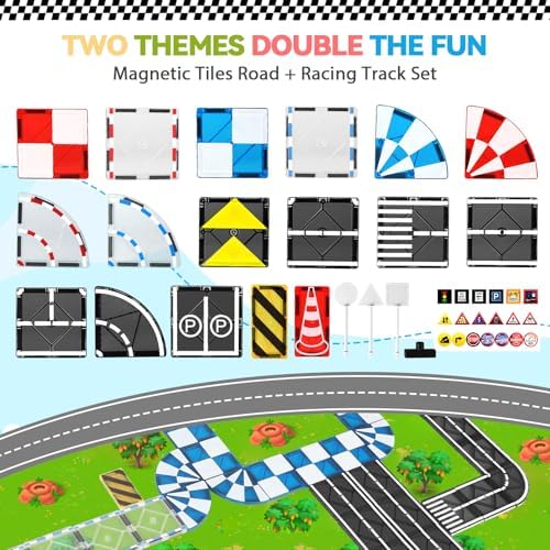 Mruikeny Magnetic Tiles Road Set & Racing Track Expansion Pack - Image 2