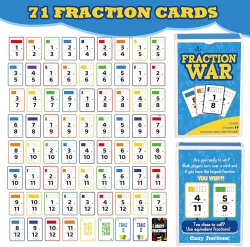 5 Pcs Fraction War Flash Card Wars Fun Fraction Math Game to Learn - Image 2