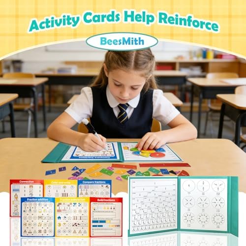 Magnetic Fraction Educational Puzzle for Kids – Fraction Manipulatives with Tiles & Circles, Montessori Magnetic Fraction Book for Elementary School, Visual Learning for Fractions Games - Image 3