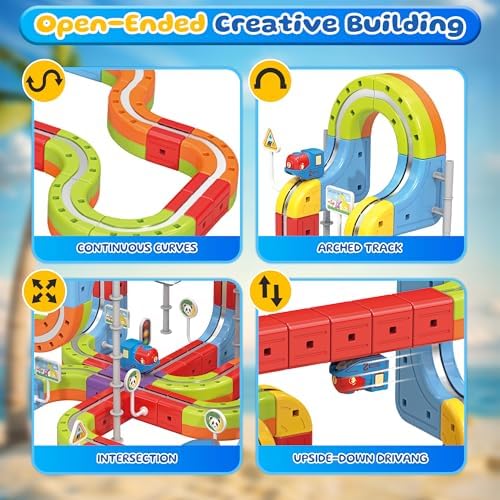 Electric Train Set for Kids, 141 Pieces (92 Tracks + 2 Cars) Magnetic Train Set for Toddlers, STEM Toys Birthday Gifts for Aged 3-12, 3D Cube Track Kits with Anti-Gravity Design for Boys Girls - Image 5