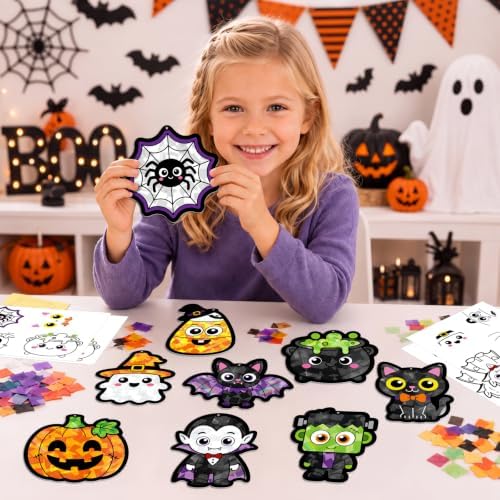48PCS Halloweens Crafts Bulk: Ghosts Pumpkins Paper Suncatchers DIY Kit Party Activities Decorations, Window Stained Glass Effect Art Supplies - Image 2