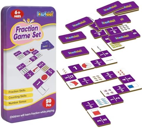 Kasfalci Fraction Dominoes Set,Math Games for Kids,Math Manipulatives,Counting Toys,Learning Games,Preschool Learning Activities,Homeschool Supplies,Kindergarten Classroom Must Haves,1st 2nd 3rd Grade by Kasfalci