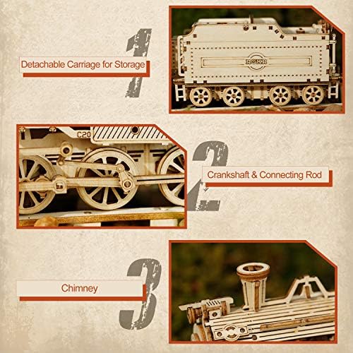 ROKR Model Car Kits Wooden 3D Puzzles Model Building Kits for Adults to Build-Educational Brain Teaser Assembly Model, Desk Decor/DIY Hobbies/Gifts (Prime Steam Express/12.1 * 2.7 * 3.3) - Image 5