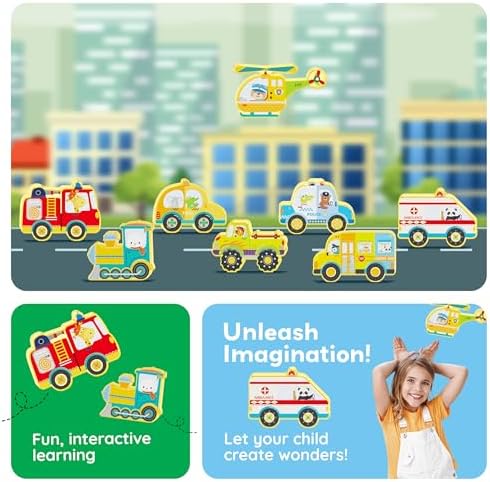 PicassoTiles 8pc Metro City Vehicle Magnet Building Block Set with Magnetized Action Figures Compatible with Magnetic Tile Kits STEAM Educational Construction Playset for Boys Girls Age 3 Plus PTA24 - Image 5