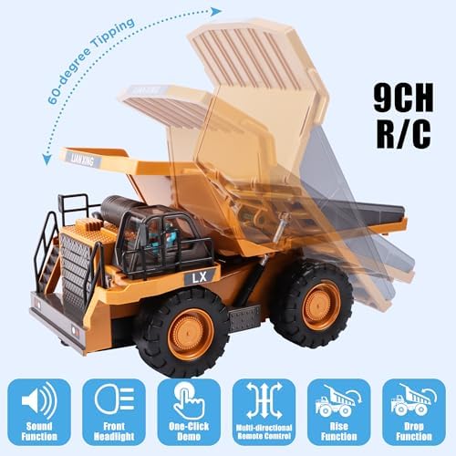 RC Dump Truck Toy, Remote Control Construction Truck with Bed Lift/Lower - Image 2