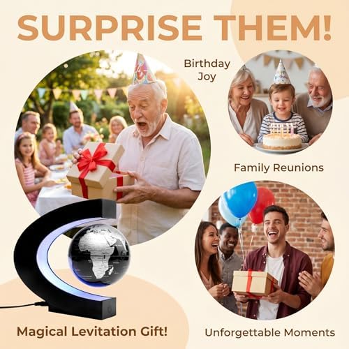 Magnetic Levitation Floating Rotating World Globe with LED Frame Lights, C Shape Levitating Globe, Touch Switch Night Light, Cool Tech Gifts for Men Dad Boys Kids, Office Desk Decor and STEM Gift - Image 4