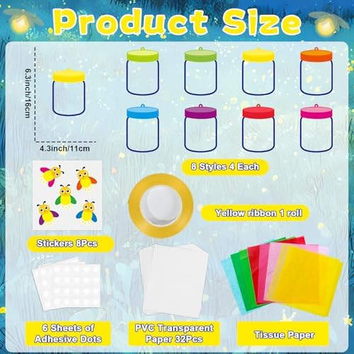 QOUBAI 32 Sets Spring Insect Suncatchers Craft Kit DIY Window Stained Glass Effect Firefly Jar Paper Craft for Home School Classroom Decor Kid Birthday Gifts Creative Art Projects Activity Game - Image 2