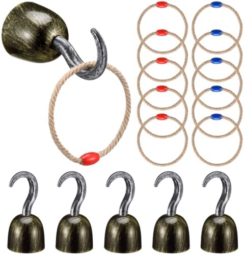 Leitee 15 Pcs Pirate Hook Ring Toss Game Captin Pirate Party Toss Game for Kid with Dice Rope Rings for Family Outdoor Yard Sport Party Accessories Birthday Decor by Leitee