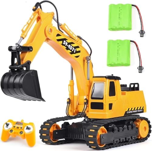 DOUBLE E Remote Control Excavator Toy, 2*Batteries 2.4GHz RC Excavator, 6-in-1 Digging/360° Rotation, 20M Range Sandbox Construction Toys Birthday Gift for Boys/Kids 6+ Years by DOUBLEE