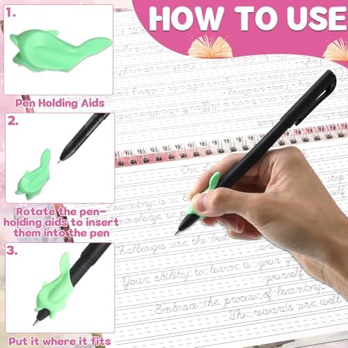 gisgfim Grooved Cursive Handwriting Workbook Magic Reusable Grooved Cursive Handwriting Practice Guided Tracing with Disappearing Ink Pens for Beginner Learning Activities Supplies (Inspiring Quotes) - Image 3