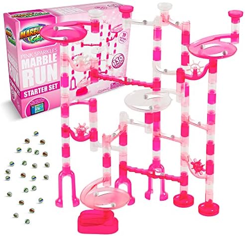 Marble Genius Marble Run Starter Set STEM Toy for Kids Ages 4-12 - 130 Complete Pieces (80 Translucent Marbulous Pieces and 50 Glass Marbles), Construction Building Block Toys, Pink, by MarbleGenius