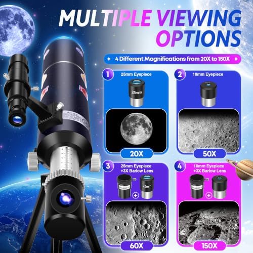 80mm Portable Telescope Kit for Adults & Kids with Pop-Up Tent - Image 4