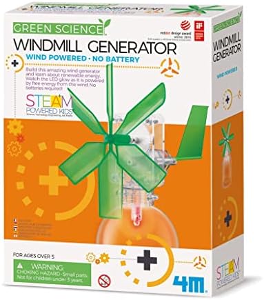 4M Toysmith, Green Science Windmill Generator Kit, DIY Science Kit With LED Lights, For Boys & Girls Ages 8+ (Packaging May Vary) by 4M