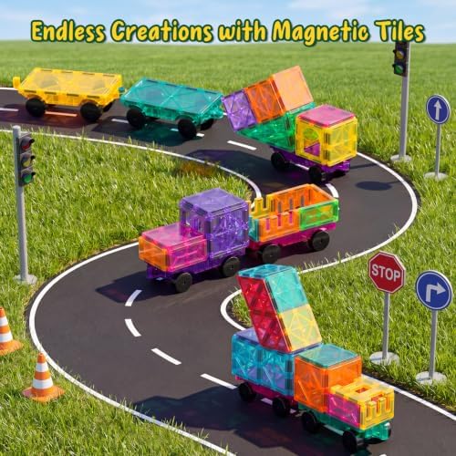 Bmag 4 PCS Magnetic Tiles Car Base Accessories, Compatible with Most Standard Magnetic Building Tiles, Sealed Magnet Car Bases, STEM Building Expansion Kit for Kids Aged 3+ - Image 2
