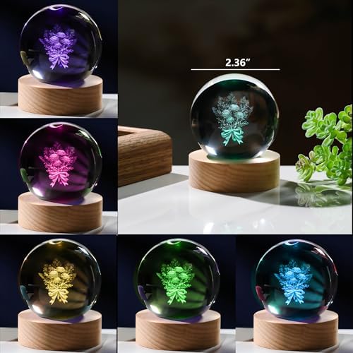 3D Carnation Gifts for Women Crystals Ball 60mm - Carnation Figurines Decor Glass for Mom Figurine Carnation Stuff for Room Birthday for Lovers Wife - Image 3