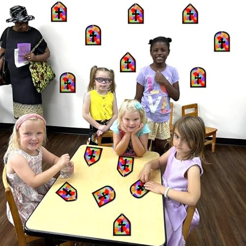 40PCS Sunday School VBS Crafts Bulk: Paper Cross Nativity Suncatchers, Jesus Religious Christian Classroom Camping Activity DIY Kits Gifts Church Decorations, Window Stained Glass Effect Art Supplies - Image 3