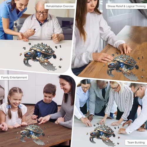 Sea Turtle Wooden Puzzles for Adults, 3D Vision Effect, Unique Shape Wooden Jigsaw Puzzles for Adults 200 Piece, Challenging Mechanical Turtle Puzzles, Creative Gift for Friend Family Game 11*10.7in - Image 3