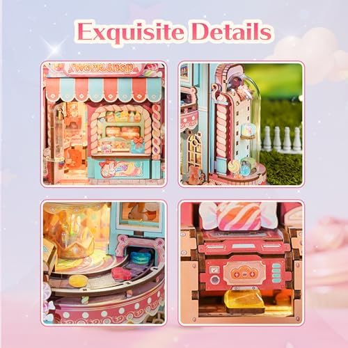 Tonecheer 3D Wooden Puzzle for Adults- Candy Workshop, Mechanical Transmission Model Kit, Dynamic DIY Building Set with Music & Lights, Miniature House Kit Ideas - Image 3