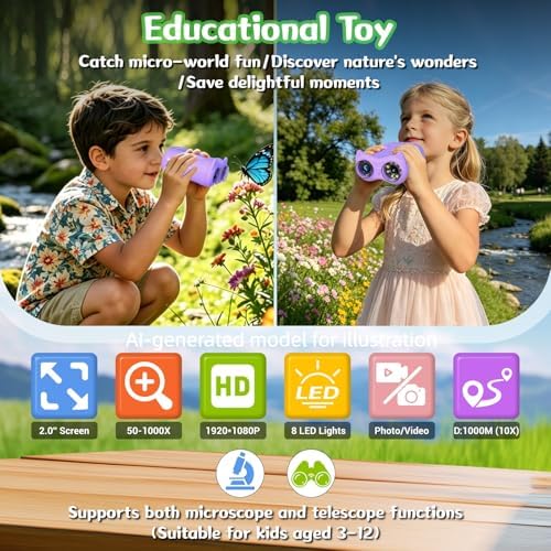 2.0" Handheld Microscope for Kids, 2 in 1 1000X Pocket Digital Microscope & 10X Telescope for Kids - Science Kits STEM Toys - Gifts for Boys Girls Ages 3 4 5 6 7 8 9 10 11 12 (Purple) - Image 2