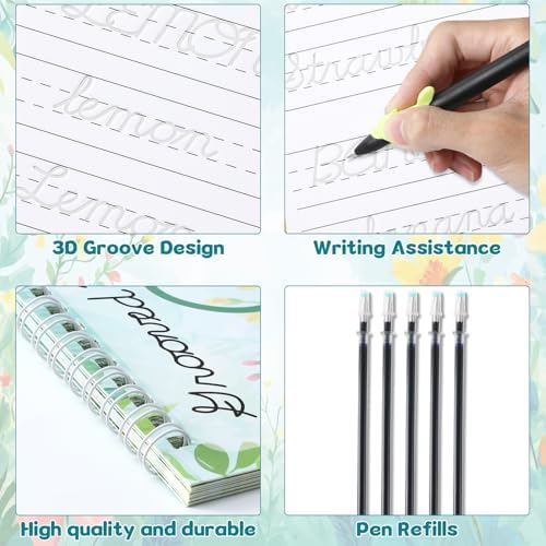 chiazllta Grooved Cursive Handwriting Workbook with Disappearing Ink Pens Magic Reusable Grooved Cursive Writing Practice for Beginners Kids Kickoff Student Workbook Homeschooling Supplies (Words) - Image 3