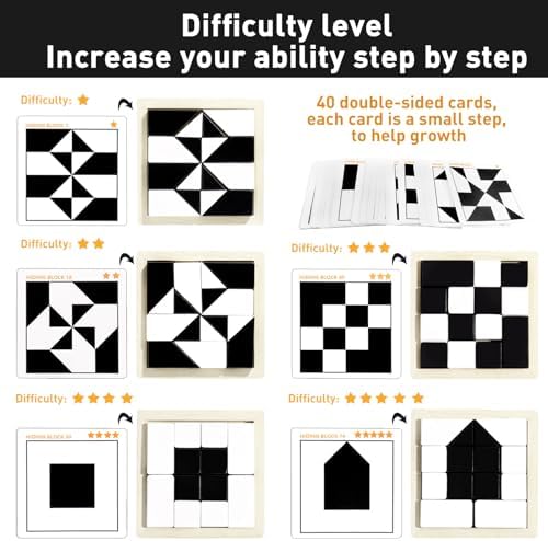 Puzzle Blocks for Kids,Education Puzzle Toy with Storage Tray,Brain Teaser with Challenges Cards 3D Logic & Spatial Thinking Tabletop Toy for Boys Girls - Image 3