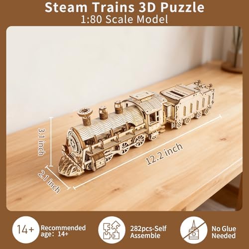 3D Wooden Puzzles for Adults, DIY Mechanical Model Kits for Adults and Kids to Build, Creative Gift for Women or Men Birthday, Christmas (Mechanical Train) - Image 2
