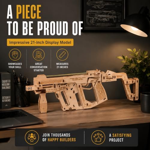 3D Wooden Puzzle Rubber Band Machine Gun Toy DIY Craft Kit, Wood Model Kit for Adults & Kids to Build, Brain Teaser Wooden Jigsaw Puzzles Mechanical Gift (Machine Gun) - Image 6