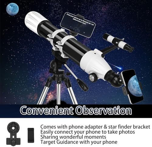 Hawkko 90mm Aperture 900mm Telescope for Adults High Powered - Professional Multi-Coated Refractor Telescope for Astronomy Beginners (36X-270X) with AZ Mount, Phone Adapter and Carry Bag - Image 6
