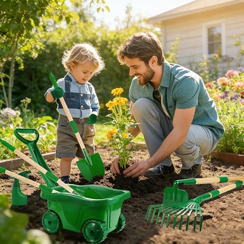 Duckura Kids Gardening Set, Kids Wheelbarrow Tools and Bug Catcher Kit - Image 2