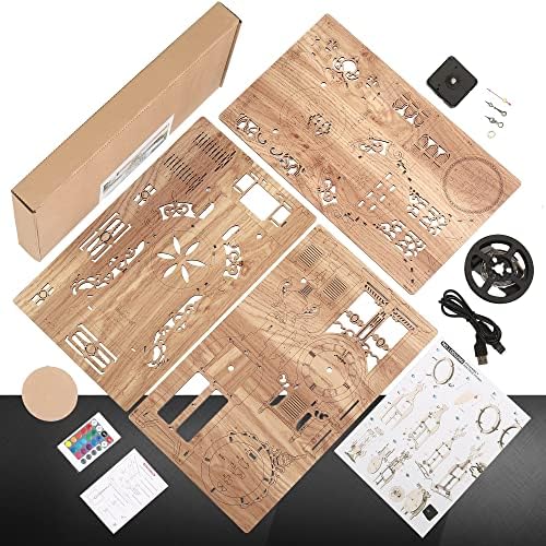 FUNPOLA 3D Wood Puzzle LED Tower Clock, 3D Puzzle Building Desktop Clock Model DIY Architectural Building Blocks (LED-TC01 Wood) - Image 6