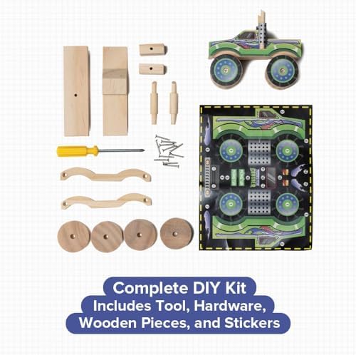 Little Jupiter DIY Wooden Kits w/Stickers - Kids Building Kit - Stem Toys for Ages 4-7 - Wood Crafts for Kids - Woodworking Kits (Monster Truck 2) - Image 3