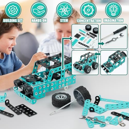 Erector Sets for Boys Age 8-12, Metal Model Car Kits for 14 and Up, TruckToy Building Sets, STEM Kits for Kids Ages 6-12-16 8-10-13, Birthday Gifts for 12 13 14 15 16 Year Old Boys and Adults - Image 2